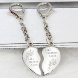 Personalised Floral Mother Daughter Two Heart Keyring - Keyrings at Gift Moments