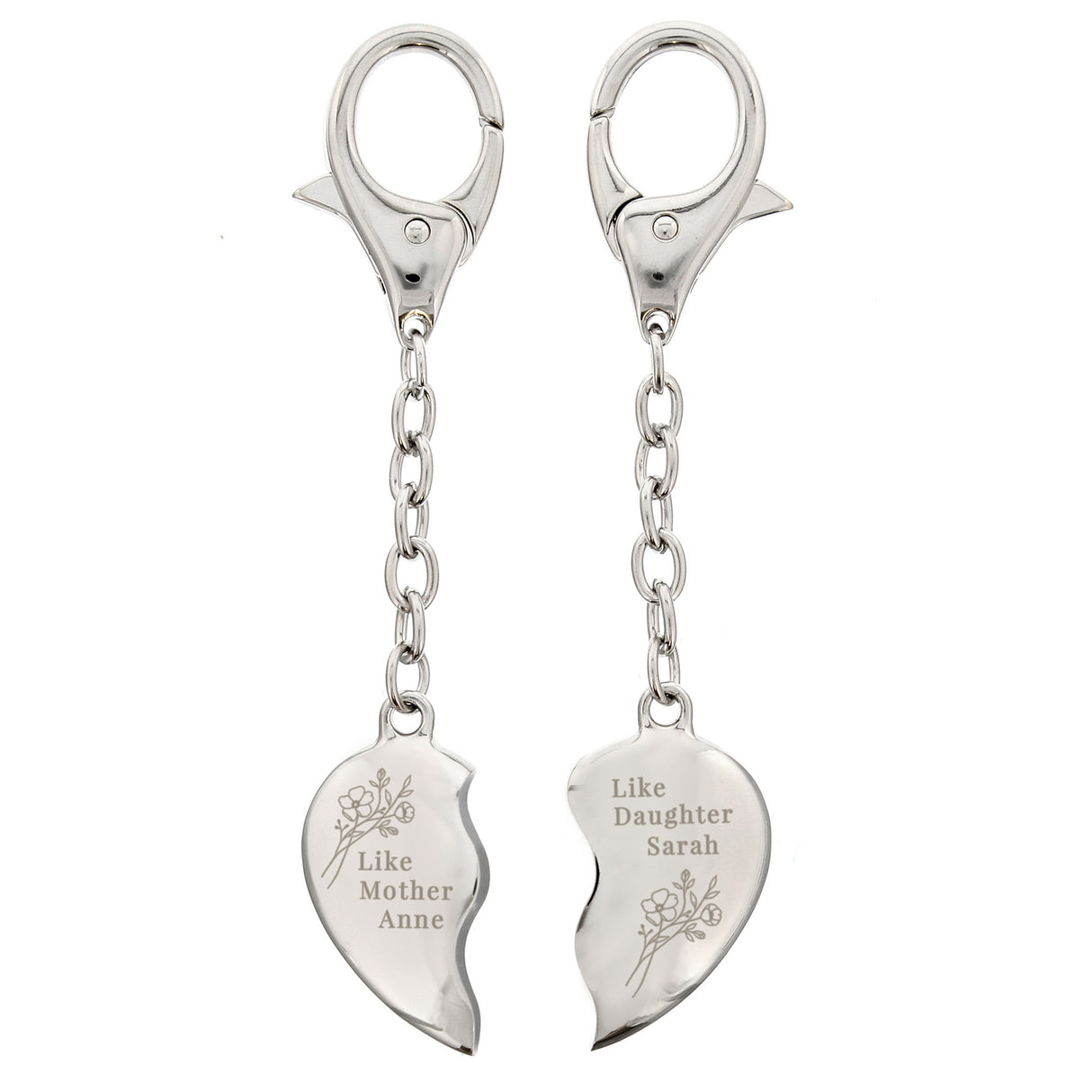 Personalised Floral Mother Daughter Two Heart Keyring - Keyrings at Gift Moments