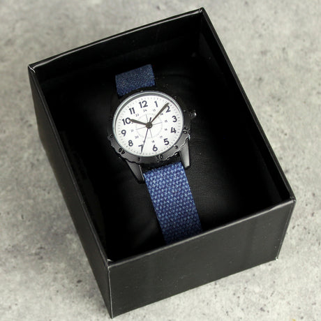 Black with Blue Canvas Strap Boys Watch - Gift Moments