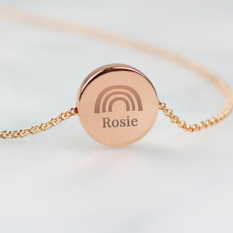 Personalised Rainbow Rose Gold Tone Disc Necklace - Necklaces at Gift Moments