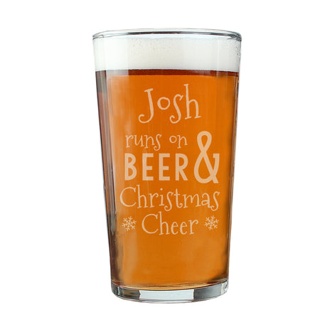 Runs On Beer & Christmas Cheer Pint Glass - Gift Moments