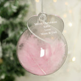 Personalised Free Text Pink Feather Glass Bauble With Heart Tag - Christmas Baubles at Gift Moments