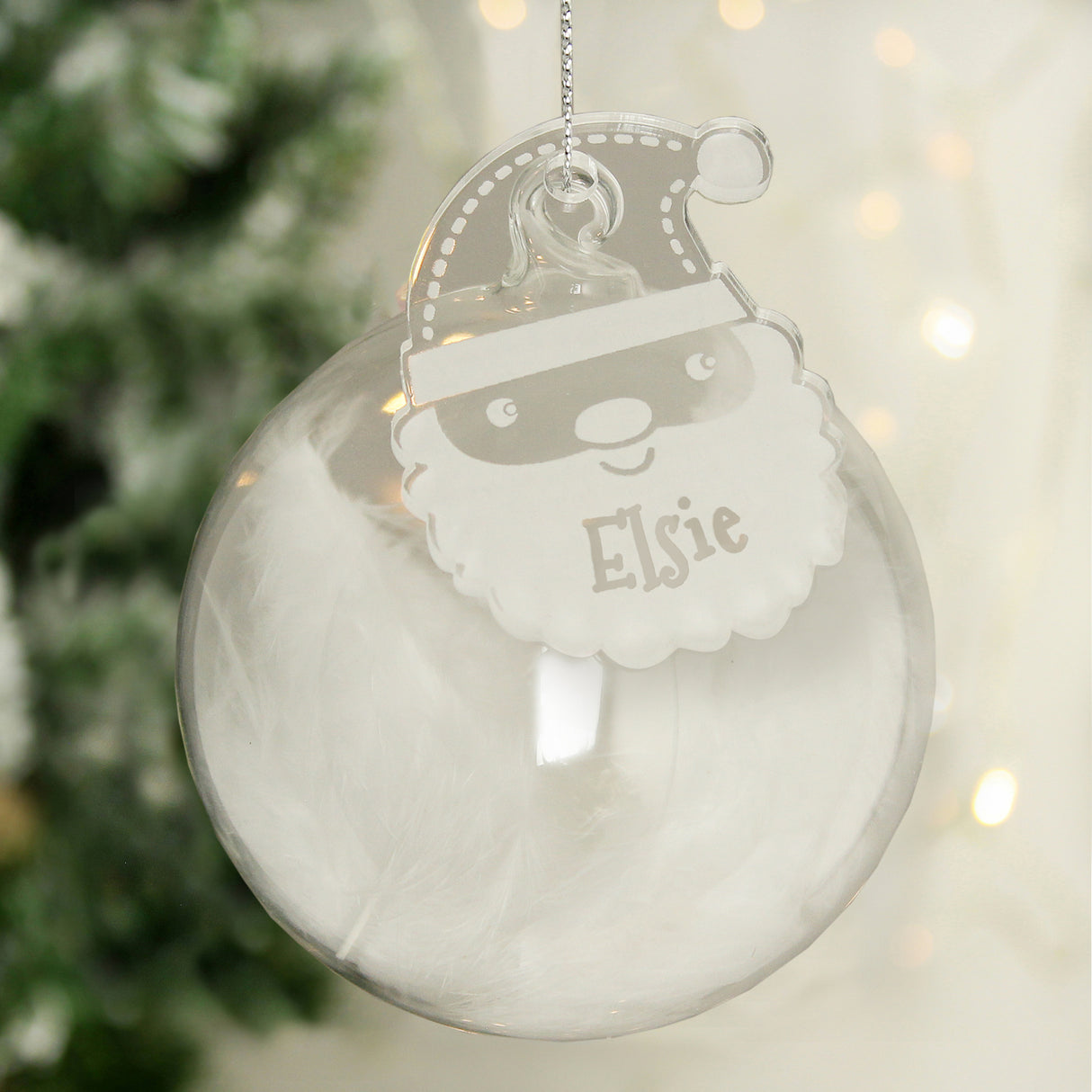 Christmas Feather Glass Bauble With Santa - Gift Moments