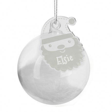 Personalised White Santa Feather Glass Bauble - Christmas Baubles at Gift Moments