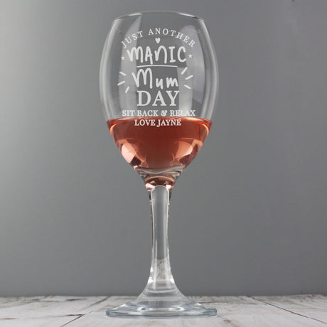 Personalised Manic Mum Day Wine Glass - Wine Glasses at Gift Moments