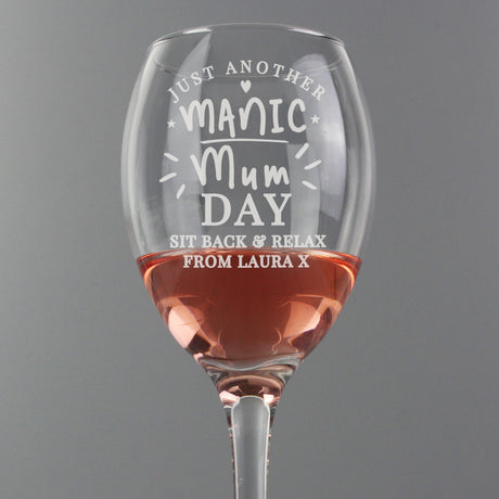 Personalised Manic Mum Day Wine Glass - Wine Glasses at Gift Moments