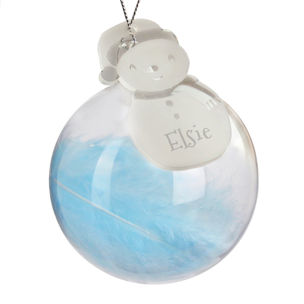 Personalised Snowman Acrylic Blue Feather Bauble - Christmas Baubles at Gift Moments