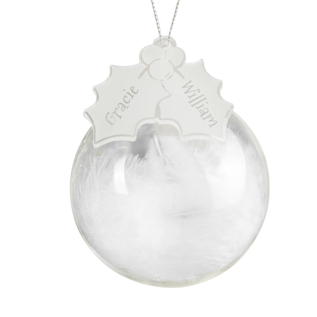 Personalised Holly Acrylic White Feather Bauble - Christmas Baubles at Gift Moments