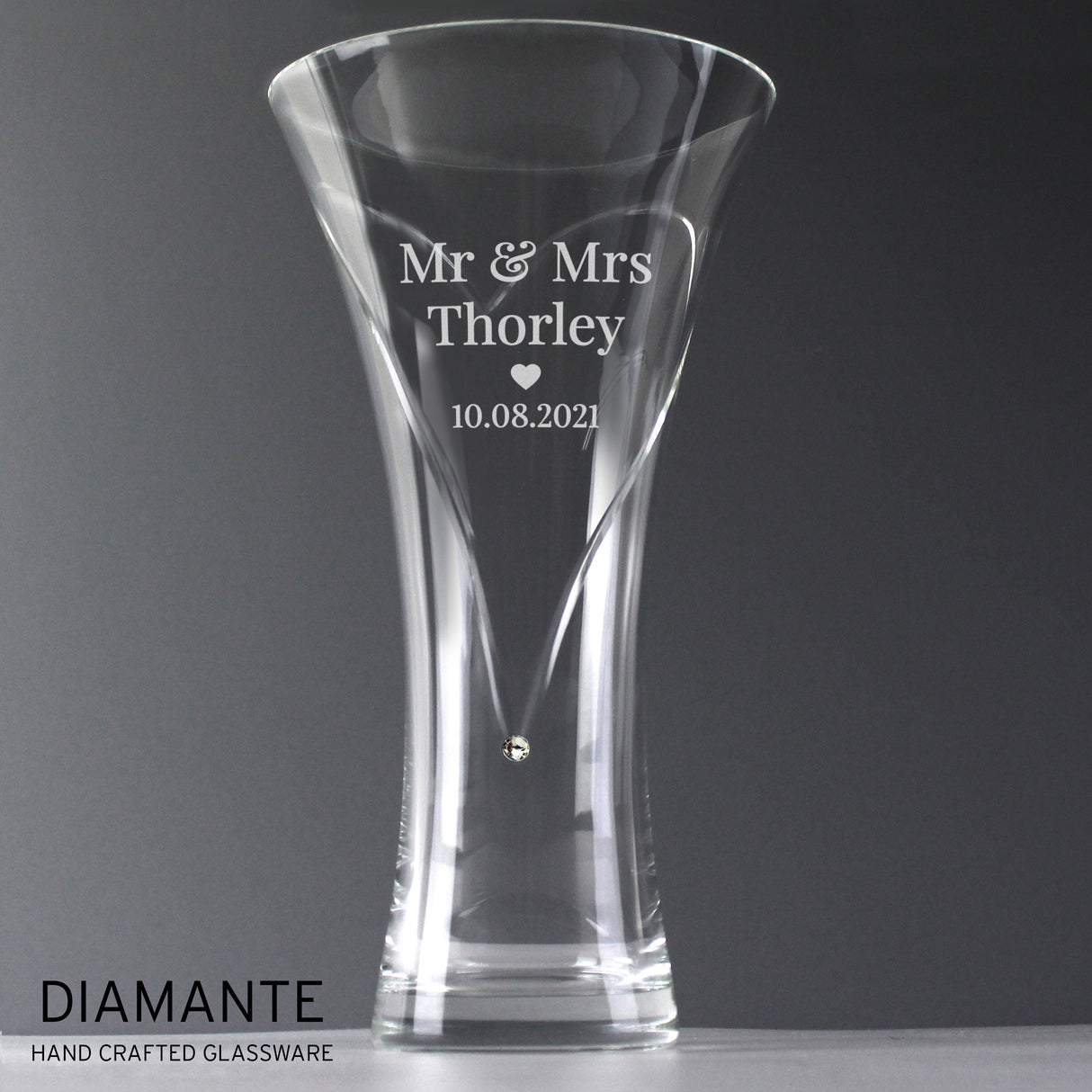 Personalised Mr & Mrs Large Hand Cut Diamante Heart Vase - Vases & Plant Pots at Gift Moments