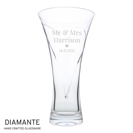 Personalised Mr & Mrs Large Hand Cut Diamante Heart Vase - Vases & Plant Pots at Gift Moments