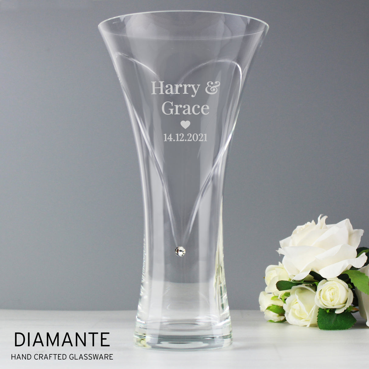 Personalised Mr & Mrs Large Hand Cut Diamante Heart Vase - Vases & Plant Pots at Gift Moments