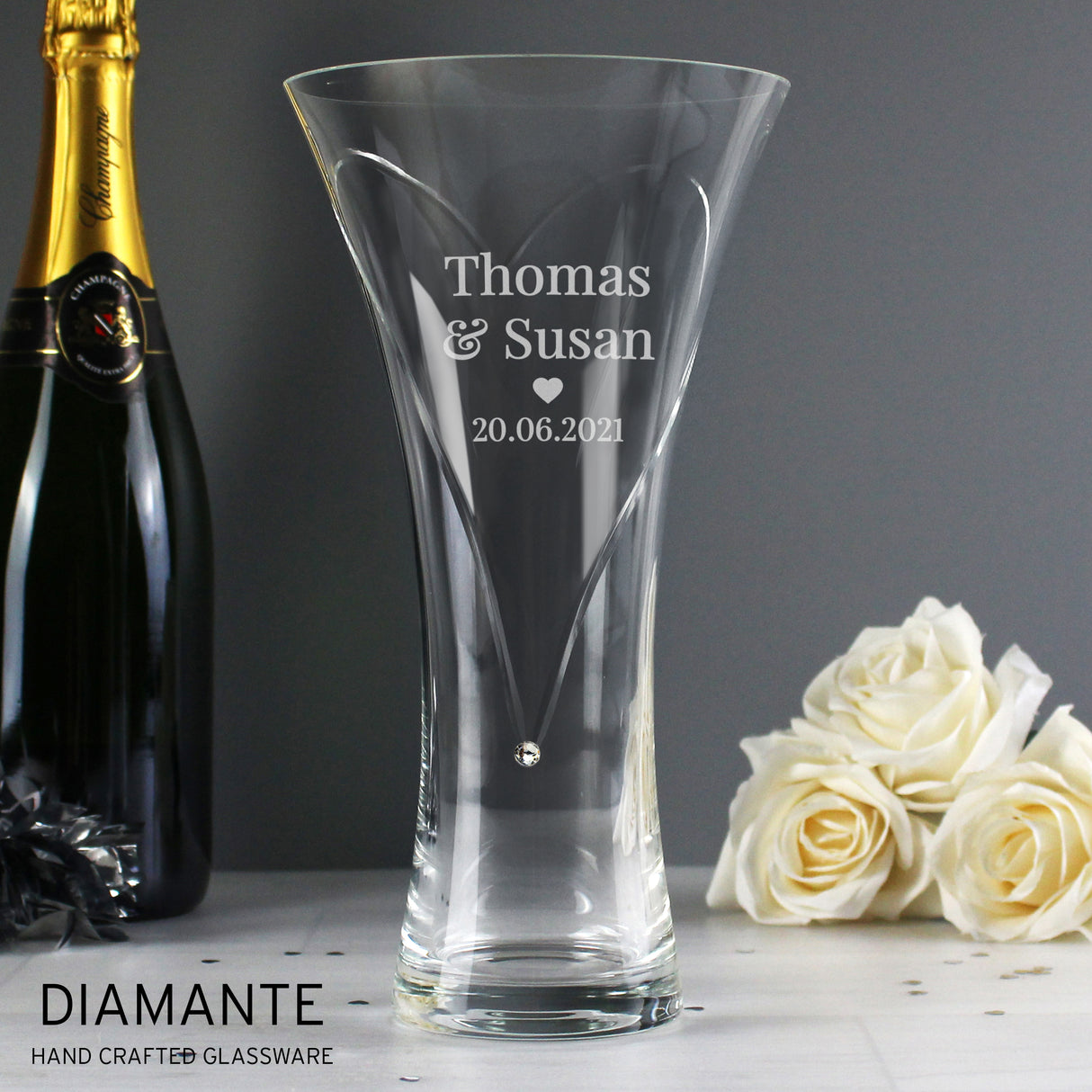 Personalised Mr & Mrs Large Hand Cut Diamante Heart Vase - Vases & Plant Pots at Gift Moments