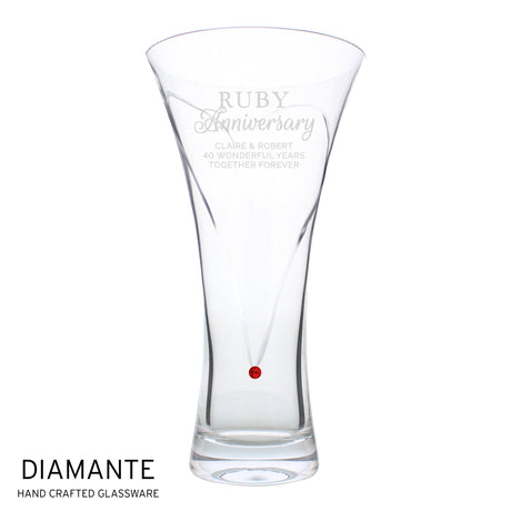 Personalised Ruby Anniversary Large Hand Cut Diamante Heart Vase - Vases & Plant Pots at Gift Moments