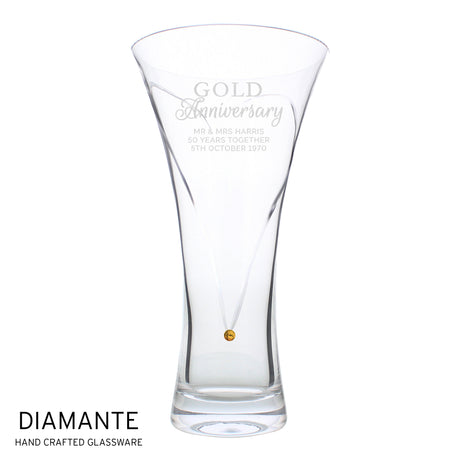 Personalised Gold Anniversary Large Hand Cut Diamante Heart Vase - Vases & Plant Pots at Gift Moments