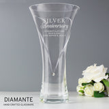 Personalised Silver Anniversary Large Hand Cut Diamante Heart Vase - Vases & Plant Pots at Gift Moments