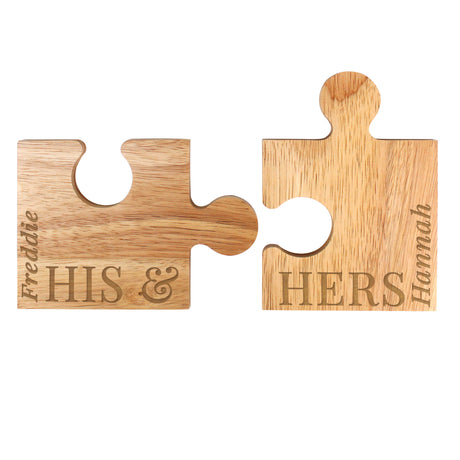 Personalised His & Hers Jigsaw Piece Set - Coasters at Gift Moments