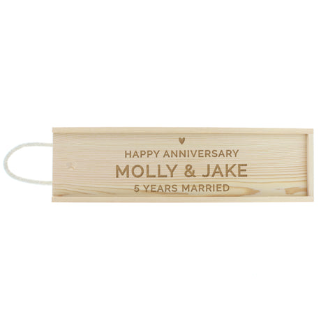 Personalised Love Heart Wooden Wine Bottle Box - Barware at Gift Moments