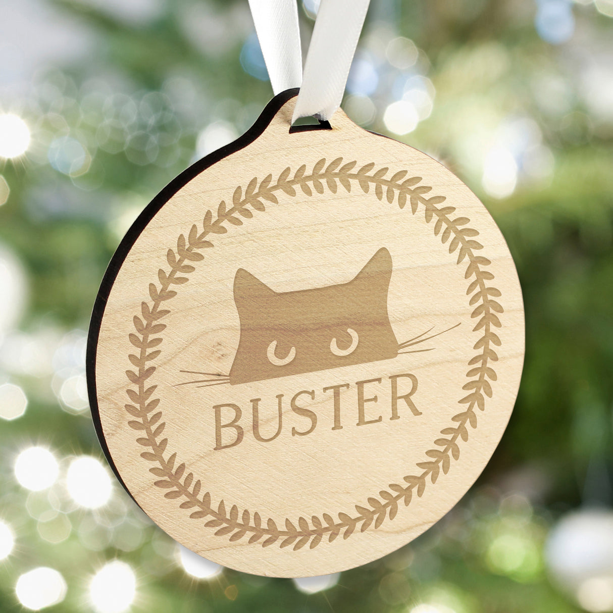 Personalised Cat Round Wooden Bauble - Christmas Decorations at Gift Moments