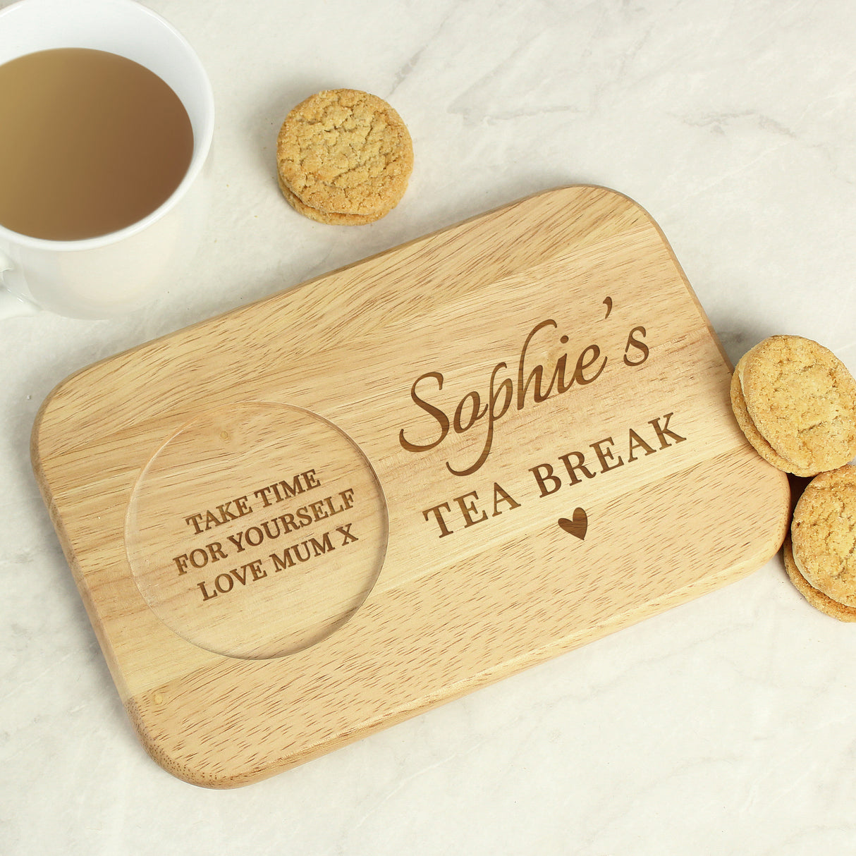 Personalised Heart Design Wooden Coaster Tray - Coasters at Gift Moments