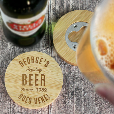 Bamboo Bottle Opener Coaster and Pint Glass Set - Gift Moments