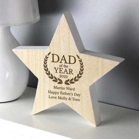 Personalised Dad of the Year Rustic Wooden Star Decoration - Keepsakes at Gift Moments