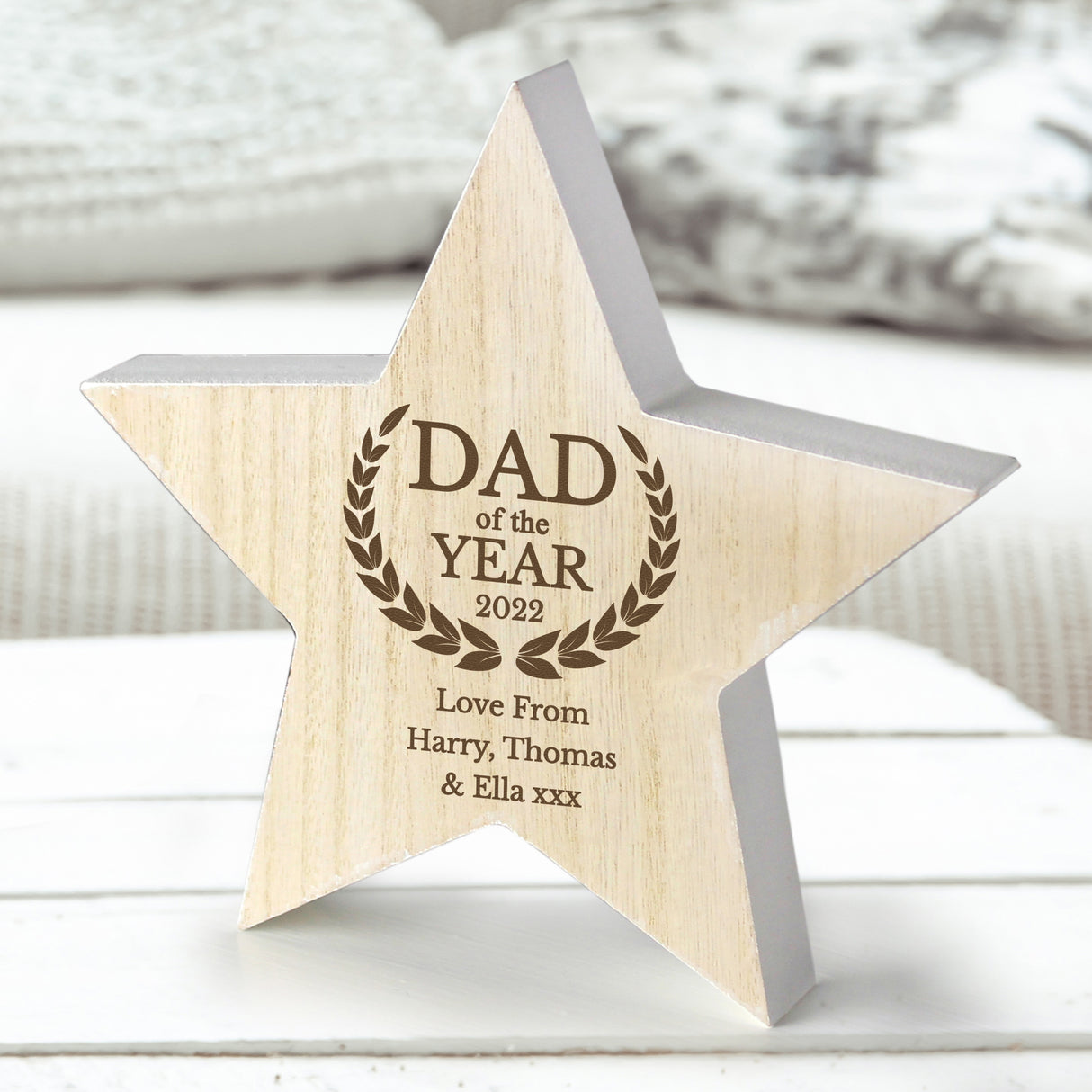 Personalised Dad of the Year Rustic Wooden Star Decoration - Keepsakes at Gift Moments