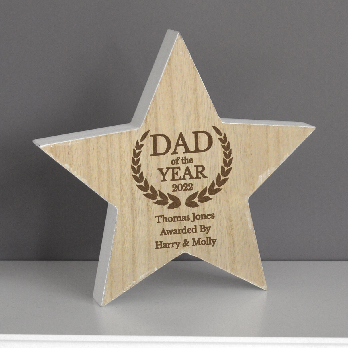 Personalised Dad of the Year Rustic Wooden Star Decoration - Keepsakes at Gift Moments