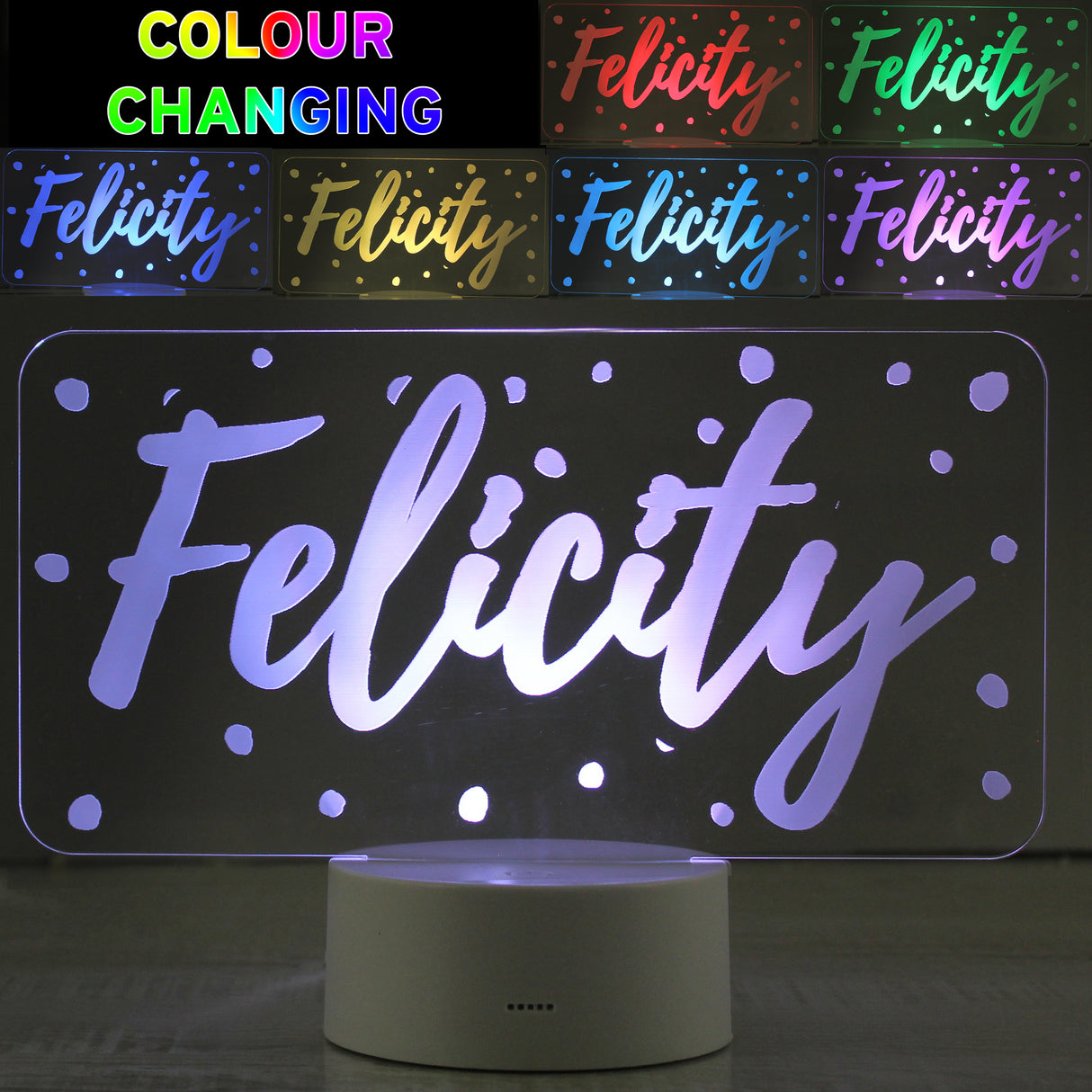 Personalised Polka-dot Name only LED Colour Changing Night Light - LED Lighting at Gift Moments