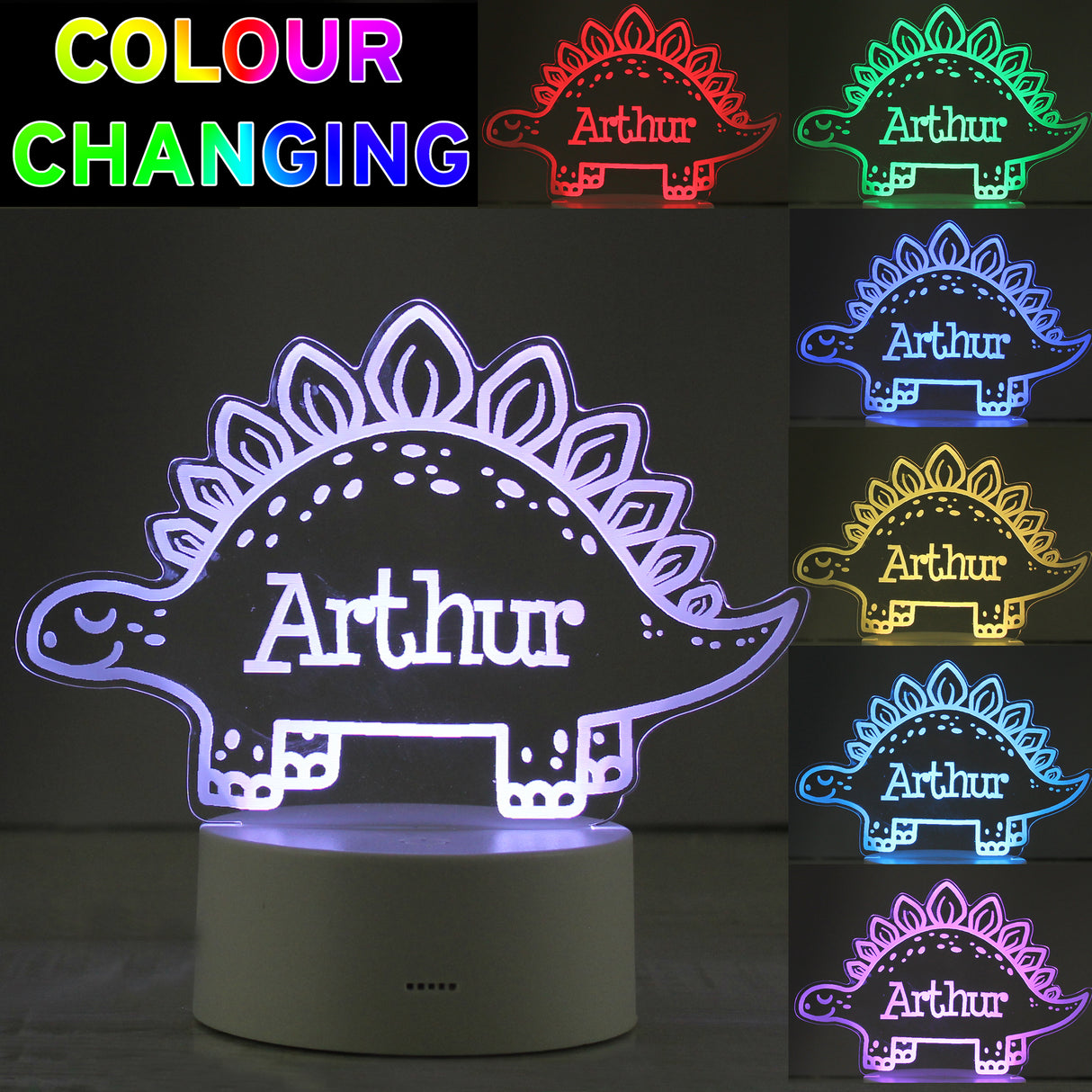 Personalised Dinosaur LED Colour Changing Night Light - LED Lighting at Gift Moments