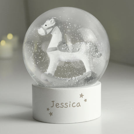 Personalised Name Only Rocking Horse Glitter Snow Globe - Snow Globes at Gift Moments