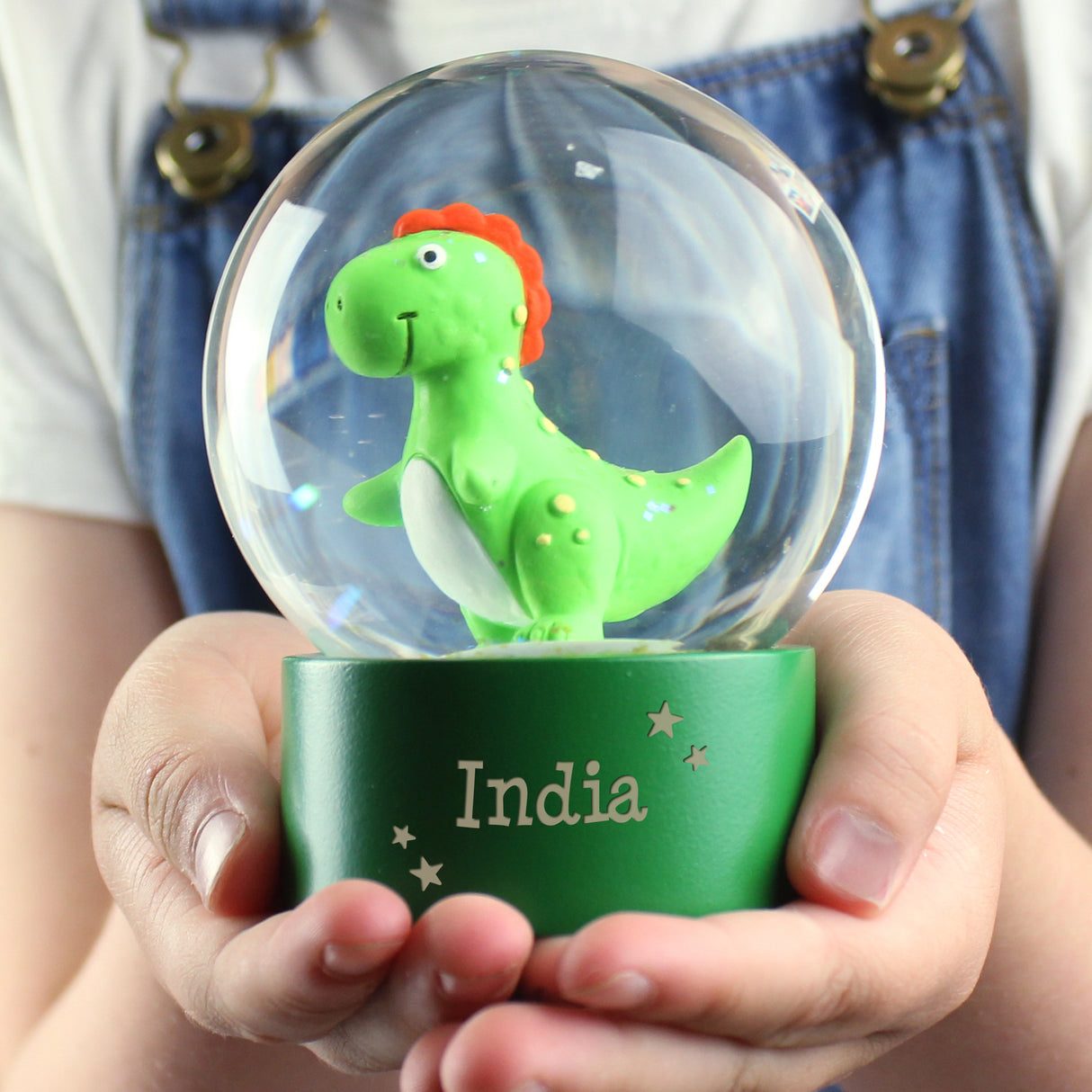 Personalised Name Only Dinosaur Glitter Snow Globe - Snow Globes at Gift Moments