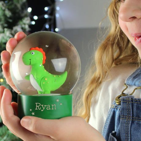 Personalised Name Only Dinosaur Glitter Snow Globe - Snow Globes at Gift Moments