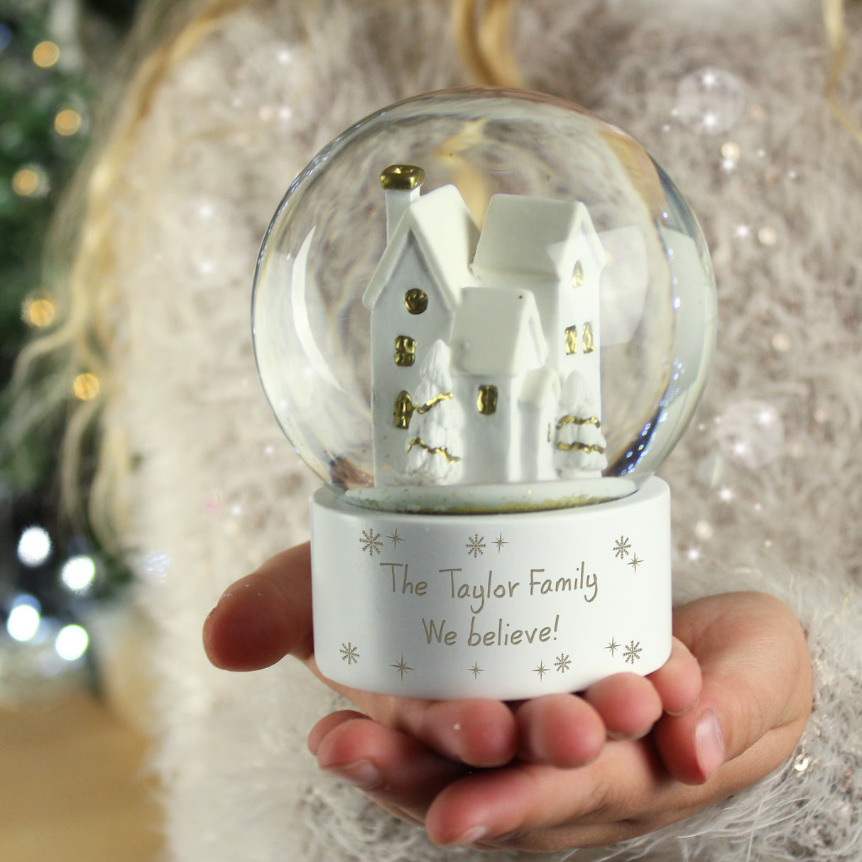 Personalised Message Village Glitter Snow Globe - Snow Globes at Gift Moments