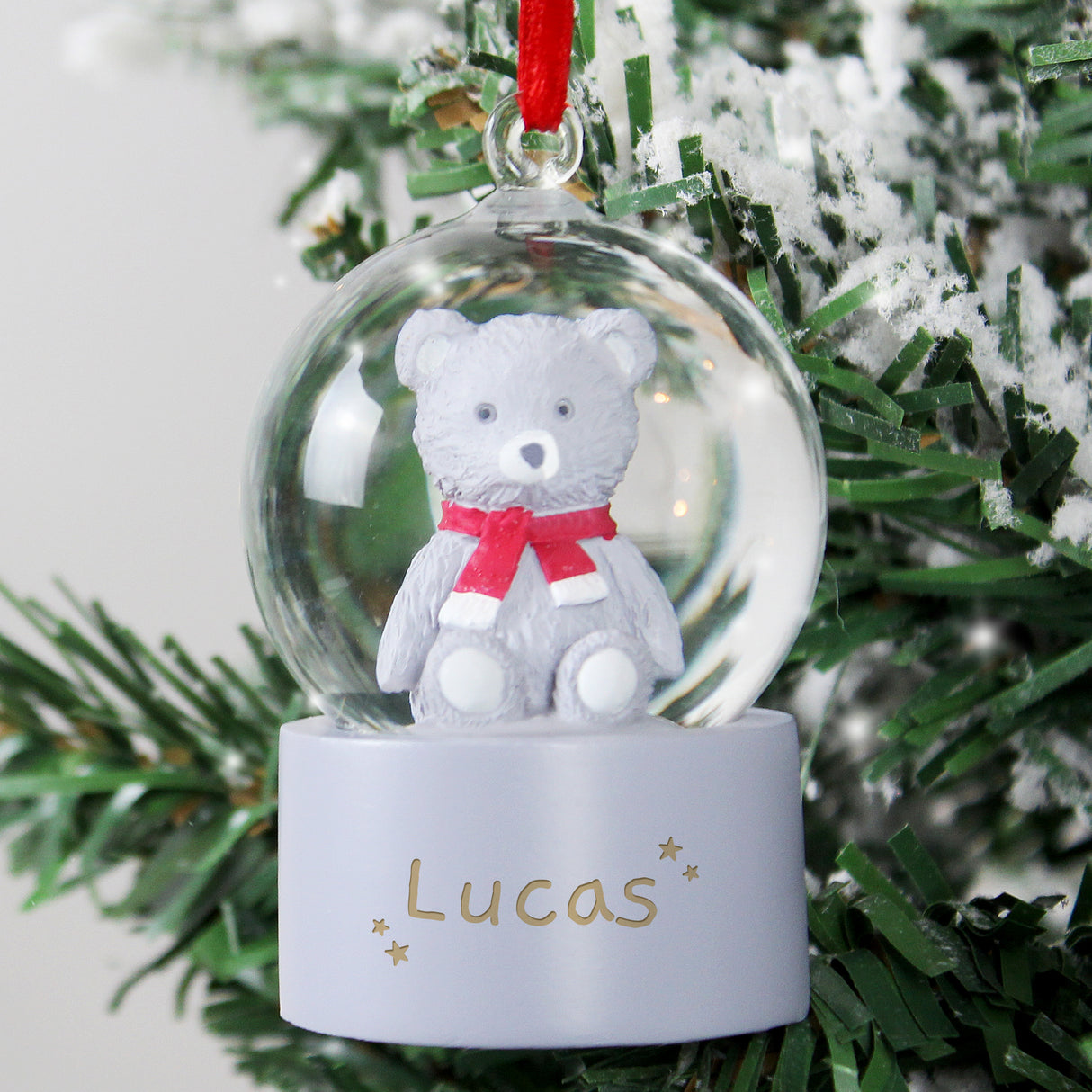 Personalised Name Only Teddy Bear Glitter Snow Globe Tree Decoration - Snow Globes at Gift Moments