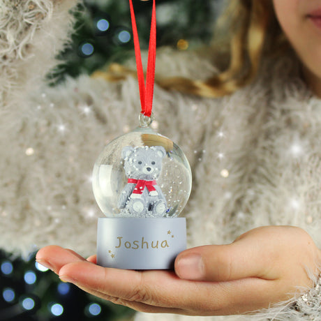 Personalised Name Only Teddy Bear Glitter Snow Globe Tree Decoration - Snow Globes at Gift Moments