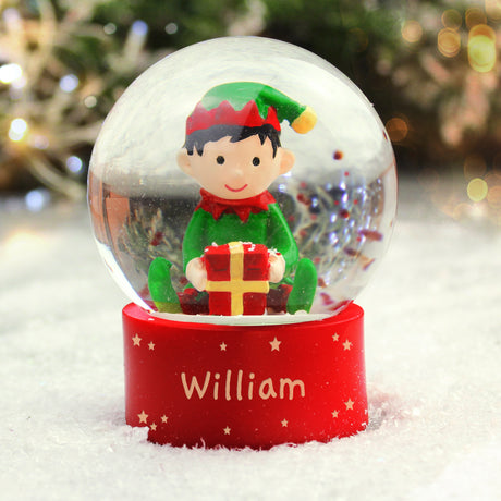 Personalised Name Only Elf Glitter Snow Globe - Snow Globes at Gift Moments