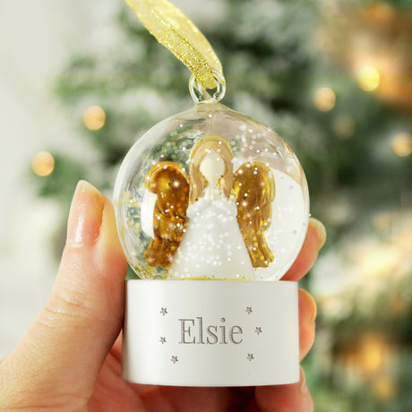 Personalised Name Only Angel Glitter Snow Globe Tree Decoration - Snow Globes at Gift Moments