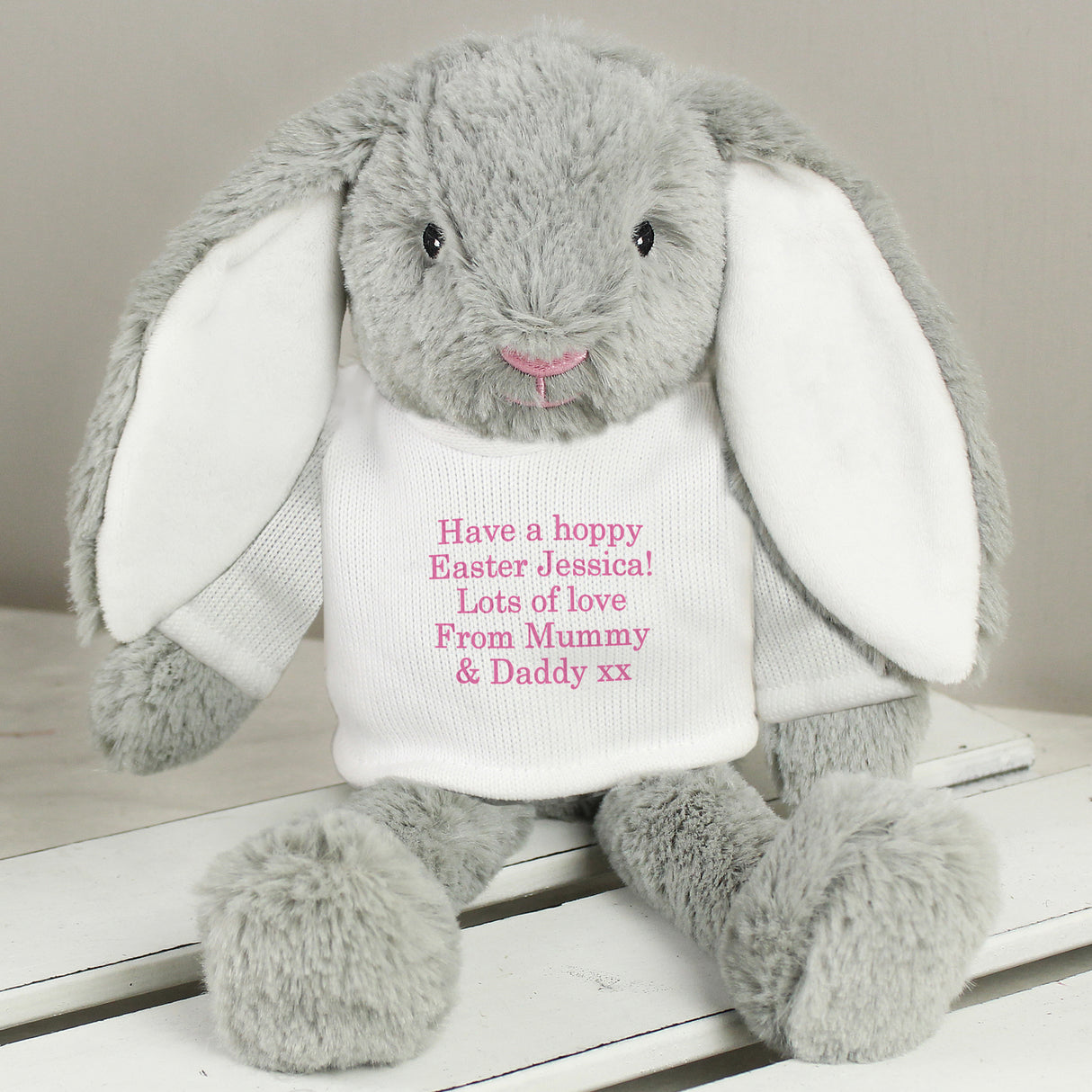 Personalised Message Bunny Rabbit In Jumper - Pink - Teddy Bears & Soft Toys at Gift Moments