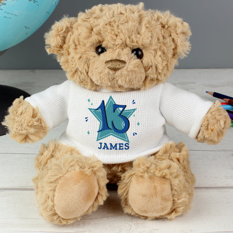 Personalised Blue Big Age Teddy Bear - Teddy Bears & Soft Toys at Gift Moments