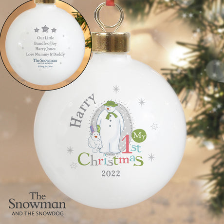 Personalised The Snowman and the Snowdog My 1st Christmas Bauble - Christmas Baubles at Gift Moments