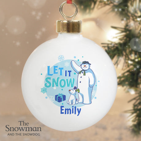 Personalised The Snowman and the Snowdog Blue Bauble - Christmas Baubles at Gift Moments