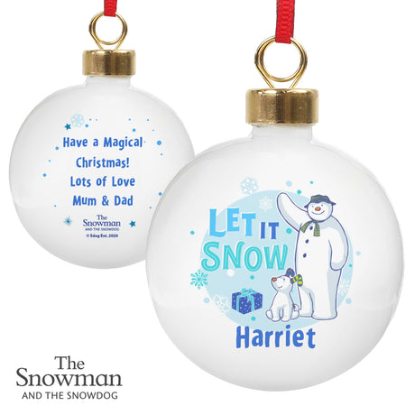 Personalised The Snowman and the Snowdog Blue Bauble - Christmas Baubles at Gift Moments