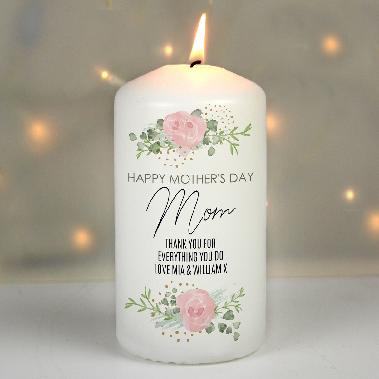 Personalised Abstract Rose Pillar Candle - Candles at Gift Moments