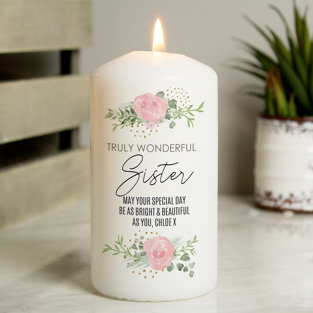 Personalised Abstract Rose Pillar Candle - Candles at Gift Moments