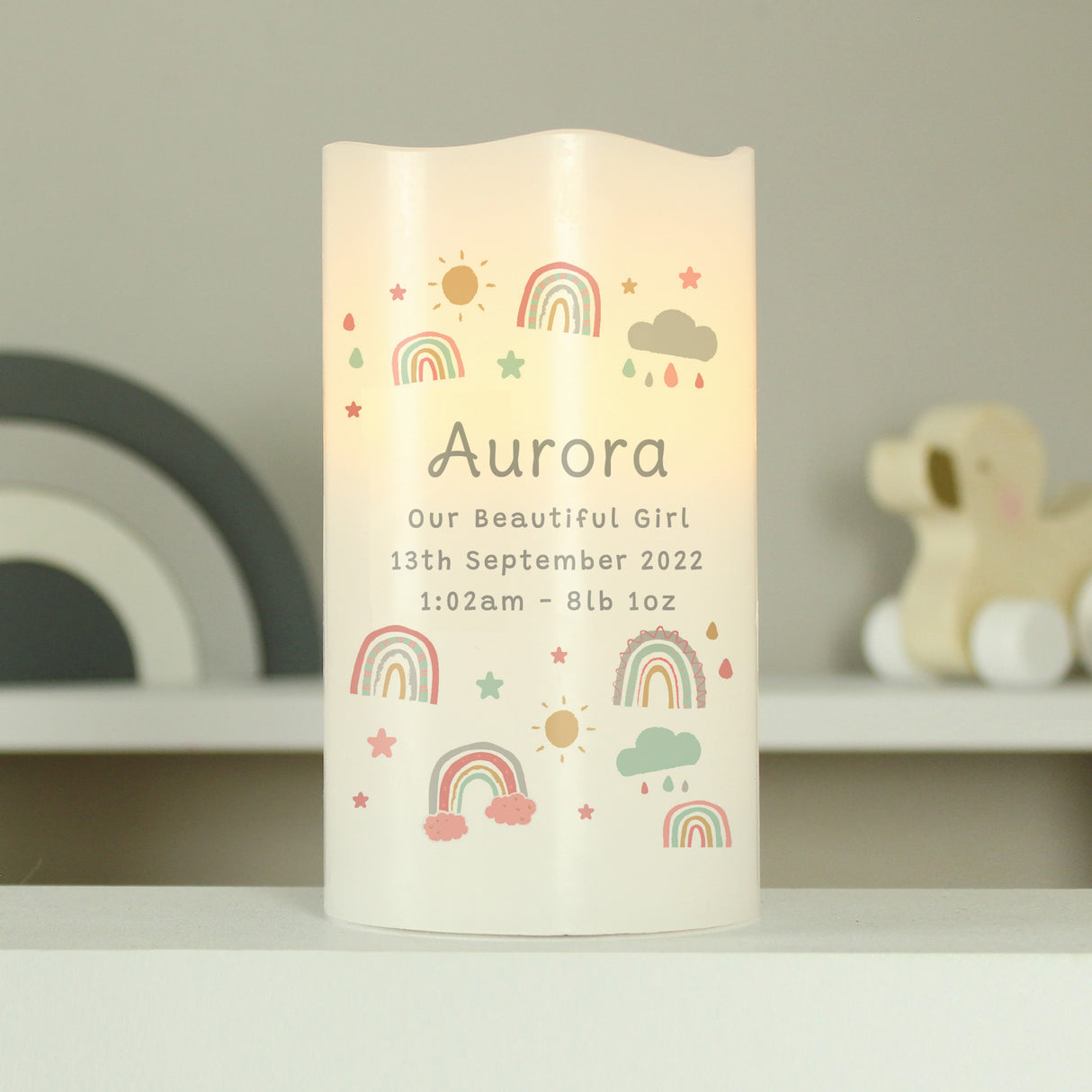 Personalised Rainbow Night Light LED Candle - LED Lighting at Gift Moments