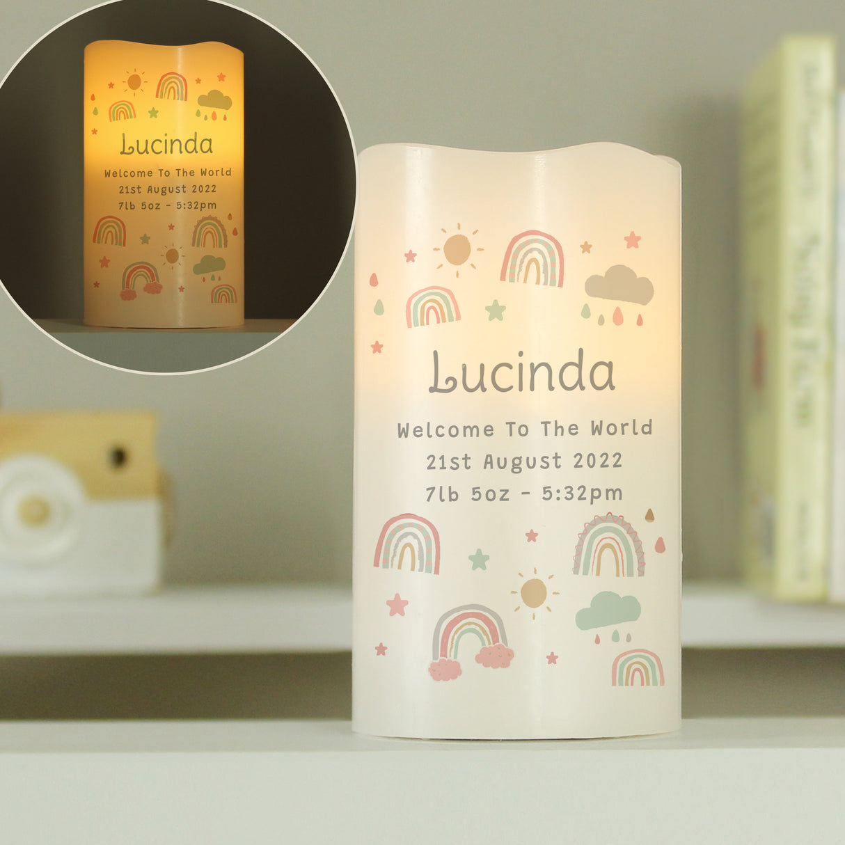 Personalised Rainbow Night Light LED Candle - LED Lighting at Gift Moments