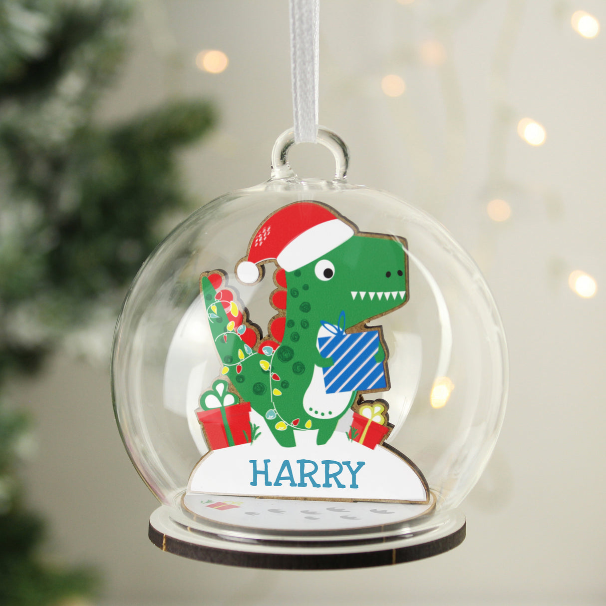 Wooden Dinosaur Glass Bauble - Gift Moments