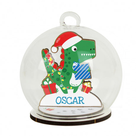 Personalised Wooden Dinosaur Glass Bauble - Christmas Baubles at Gift Moments