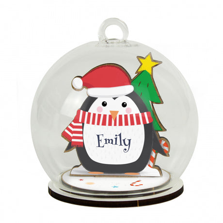 Personalised Wooden Penguin Glass Bauble - Christmas Baubles at Gift Moments