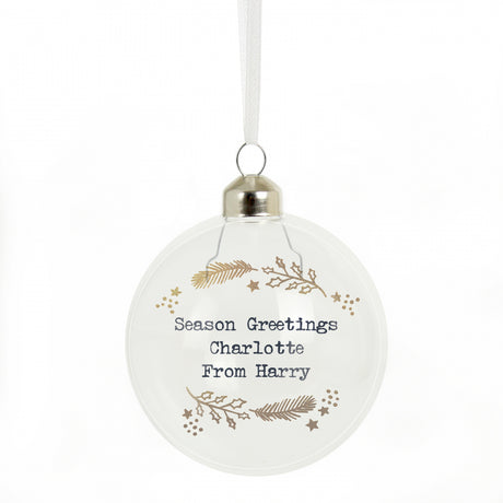 Personalised Gold Wreath Glass Bauble - Christmas Baubles at Gift Moments